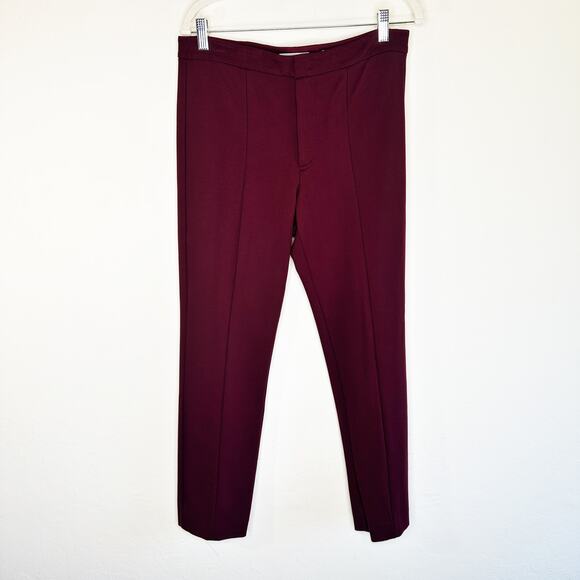 Vince Tapered Stove Pipe Pintuck Seamed Burgundy Ponte Knit Pants Trousers 10 - Picture 15 of 15